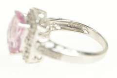 14K White Gold Faceted Pink Topaz Diamond Halo Cocktail Ring
