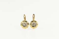 18K Yellow Gold Art Deco Ornate CZ Geometric Dangle Lever Earrings