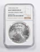 Mint Error MS69 1990 American Silver Eagle OBV Struck Thru NGC