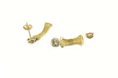 14K Yellow Gold Two Tone Grooved Geometric Bar Drop Earrings