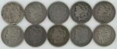 10 Different 19th Century Morgan Silver Dollars in circ