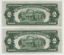 2 near Gem CU 1928-F Series $2 Red Seal Notes in sequence