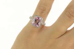14K White Gold Faceted Pink Topaz Diamond Halo Cocktail Ring