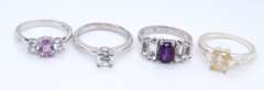 Lot of 4 Vintage 925 Sterling Silver Gemstone Rings