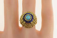 18K Yellow Gold Opal Lapis Lazuli 1960's Domed Cocktail Ring