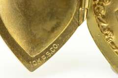 10K Yellow Gold Retro Puffy Heart Forget Me Not Locket Photo Pendant