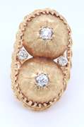 Antique Florentine Double Dome Euro Cut Diamond Ring in Yellow Gold