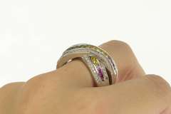 14K White Gold 3.35 Ctw Rainbow Sapphire Diamond X Men's Ring
