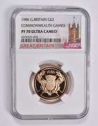 PF70 UCAM 1986 Great Britain 2 Pounds Commonwealth Games NGC Gold