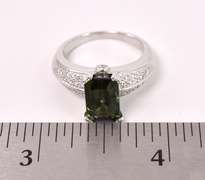 Fantastic Approx. 3.29CTS Tourmaline and Diamond Ring in 14K White Gold