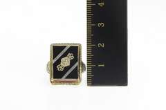 14K White Gold Art Deco Onyx Diamond Pinstripe Statement Ring