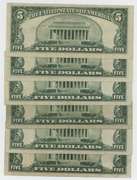 1934 and 5 1953 $5 Blue Seal Silver Certificates