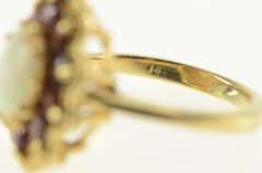 14K Yellow Gold Natural Opal Garnet Halo Ornate Cocktail Ring