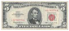 1963 Red Seal $5 Five Dollar United State Bank Note