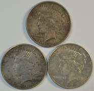 Key 1934-P and 2 1935-P Peace Silver Dollars