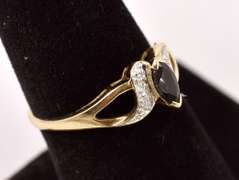 Dainty Black Gemstone Ring in Yellow Gold