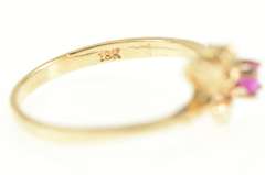 18K Yellow Gold Black Hills Leaf Syn. Pink Sapphire Flower Ring