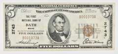 1929 $5 Bath, ME United States National Currency - 2743