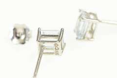 14K White Gold Emerald Cut Aquamarine Solitaire Stud Earrings