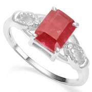 2.15 CT ENHANCED GENUINE RUBY & DIAMOND 925 STERLING SILVER COCKTAIL RING