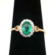 14kt Yellow Gold, Emerald, & Diamond Cocktail Ring
