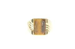 10K Yellow Gold Carved Tiger's Eye Soldier Cameo Statement Ring