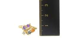 14K Yellow Gold Retro Amethyst Citrine CZ Sapphire Swirl Ring