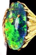 Captivating High Quality Australian Black Opal Ring in 14K Yellow Gold