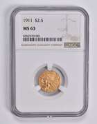 MS63 1911 $2.50 Indian Head Gold Quarter Eagle NGC