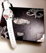 Ed Hardy Classic ladies roses watch with Swarovski crystals and white leather strap