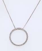 Vintage Sterling Silver Cubic Zirconia Circle Pendant on Chain