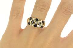 14K Yellow Gold Natural Sapphire Baguette Diamond Statement Ring