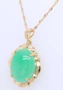 Fantastic Yellow Gold Green Jade Pendant on Chain