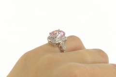 14K White Gold Faceted Pink Topaz Diamond Halo Cocktail Ring