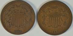 Pair of very well-defined 1865 Two Cent Pieces.