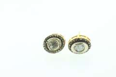 Impressionable Mine Cut Diamond Earrings in Gold Plated Silver Frame with Diamond Accents