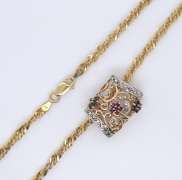 Italian Sterling Silver Signed Multi Gemstone Pendant on Chain