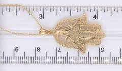 Incredible Yellow Gold Hamsa Pendant on Chain Necklace
