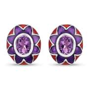 Plated Rhodium 2.30ctw Amethyst and Diamond Earrings