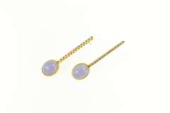 18K Yellow Gold Lilac Jade Diamond Bar Drop Dangle Statement Earrings