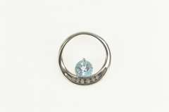 10K White Gold Round Blue Topaz Diamond Channel Round Pendant