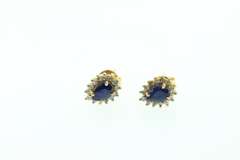 Deep Blue Teardrop Sapphire Earrings with Gold Plated Silver and Diamond Accents