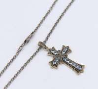 Group Lot of 3 Vintage 925 Sterling Silver Cross Pendants on Chain Necklaces