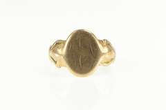 14K Yellow Gold Art Nouveau Lady Oval Monogram Engravable Ring