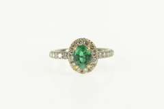 14K White Gold 1.43 Ctw Emerald Diamond Halo Engagement Ring