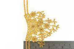22K Yellow Gold Floral Beaded Fringe Elaborate Filigree Necklace