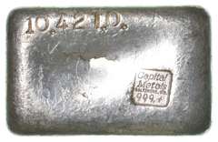 Capital Metals Baltimore, MD 10.42 T Oz .999 Fine Silver Bar Poured 10