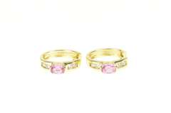 14K Yellow Gold 1.70 Ctw Pink Sapphire Diamond Huggies Hoop Earrings
