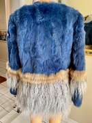 Gorgeous Fur Rabbit and Raccoon Coat Jacket in Blue, Light Brown and Gray Tones, Size L