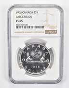 PL65 1966 Canada Silver Dollar Large Beads NGC